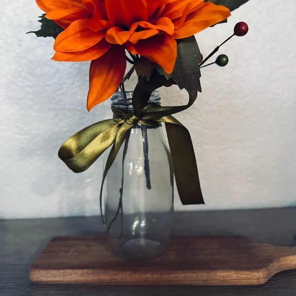 Fall Pumpkin Floral Farmhouse Milk Glass Vase Decor